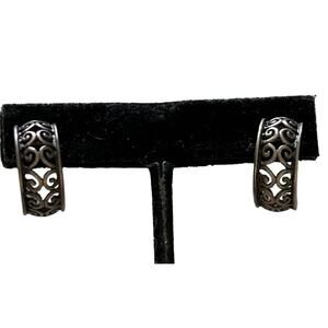 Sterling Silver Half Hoop Pierced Scroll Earrings Drop Signed Artisian Vintage